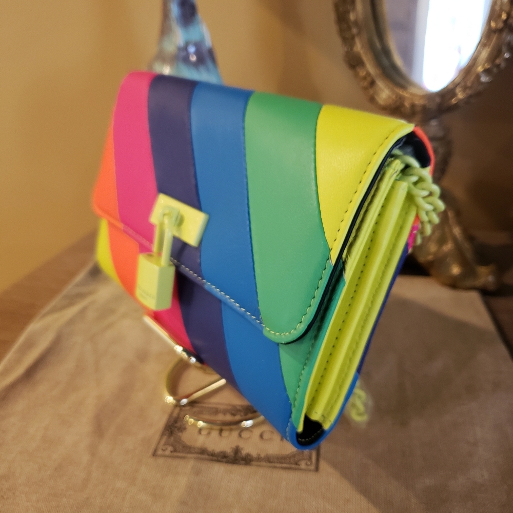 Kurt Geiger Rainbow Stripe Leather Crossbody - Neon Multicolor NWT! - Picture 5 of 10